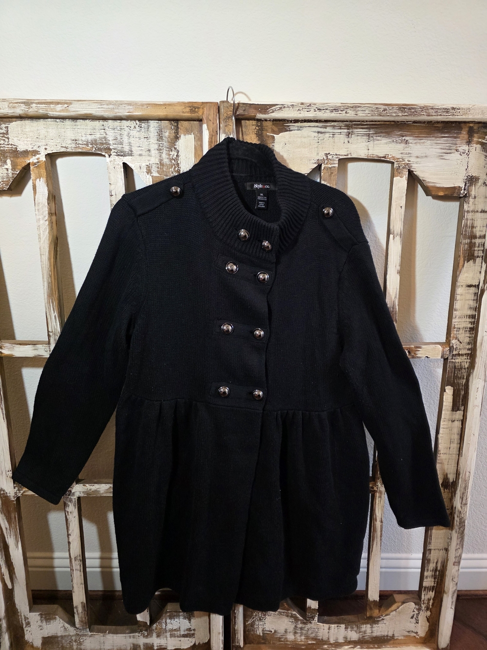Style & Co. Black Knit Coatigan with Silver-Tone Logo Accent